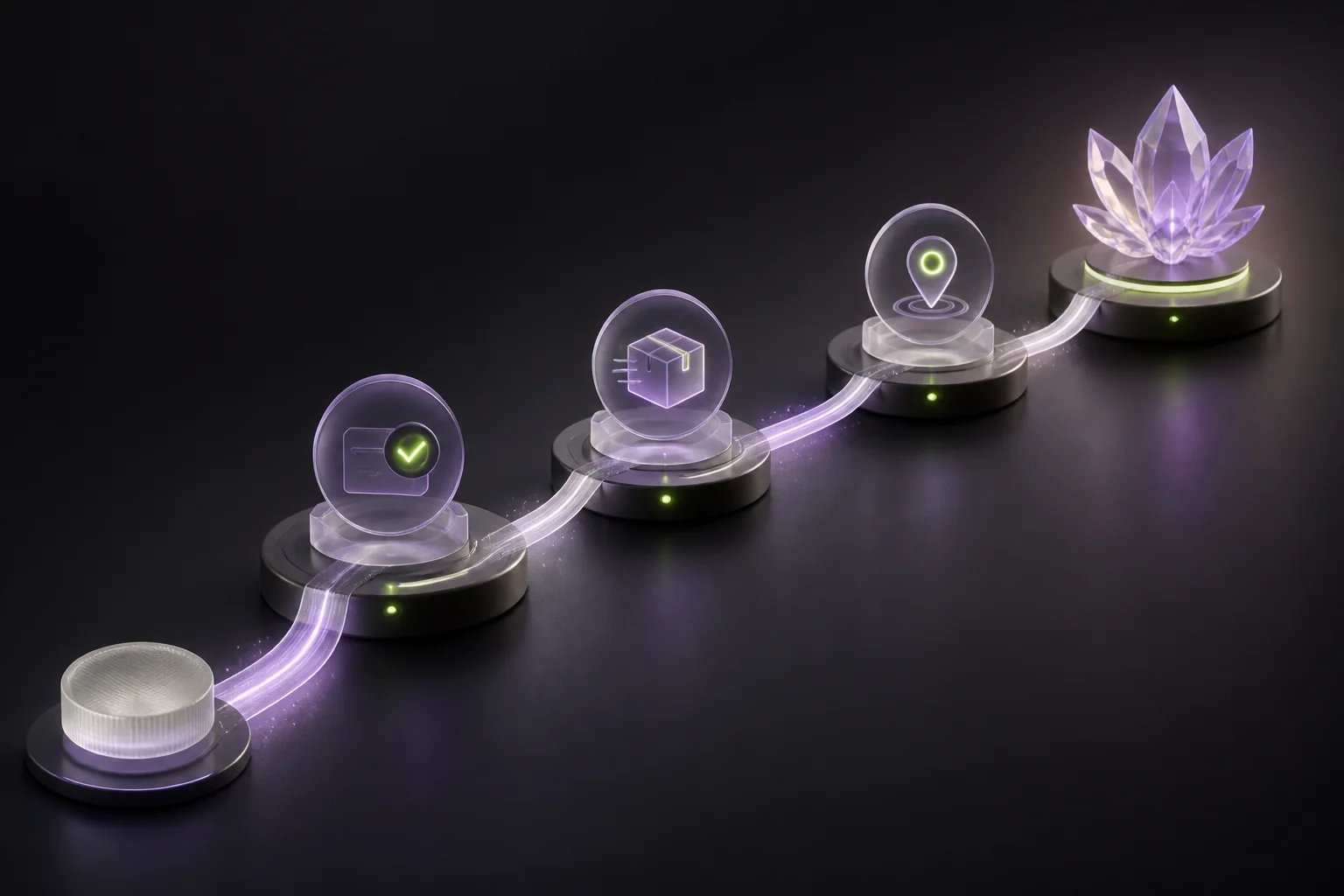 Abstract four-stage journey from payment confirmation through delivery completion